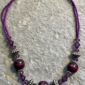 Purple and Silver Symmetrical Necklace with Decorative Beads